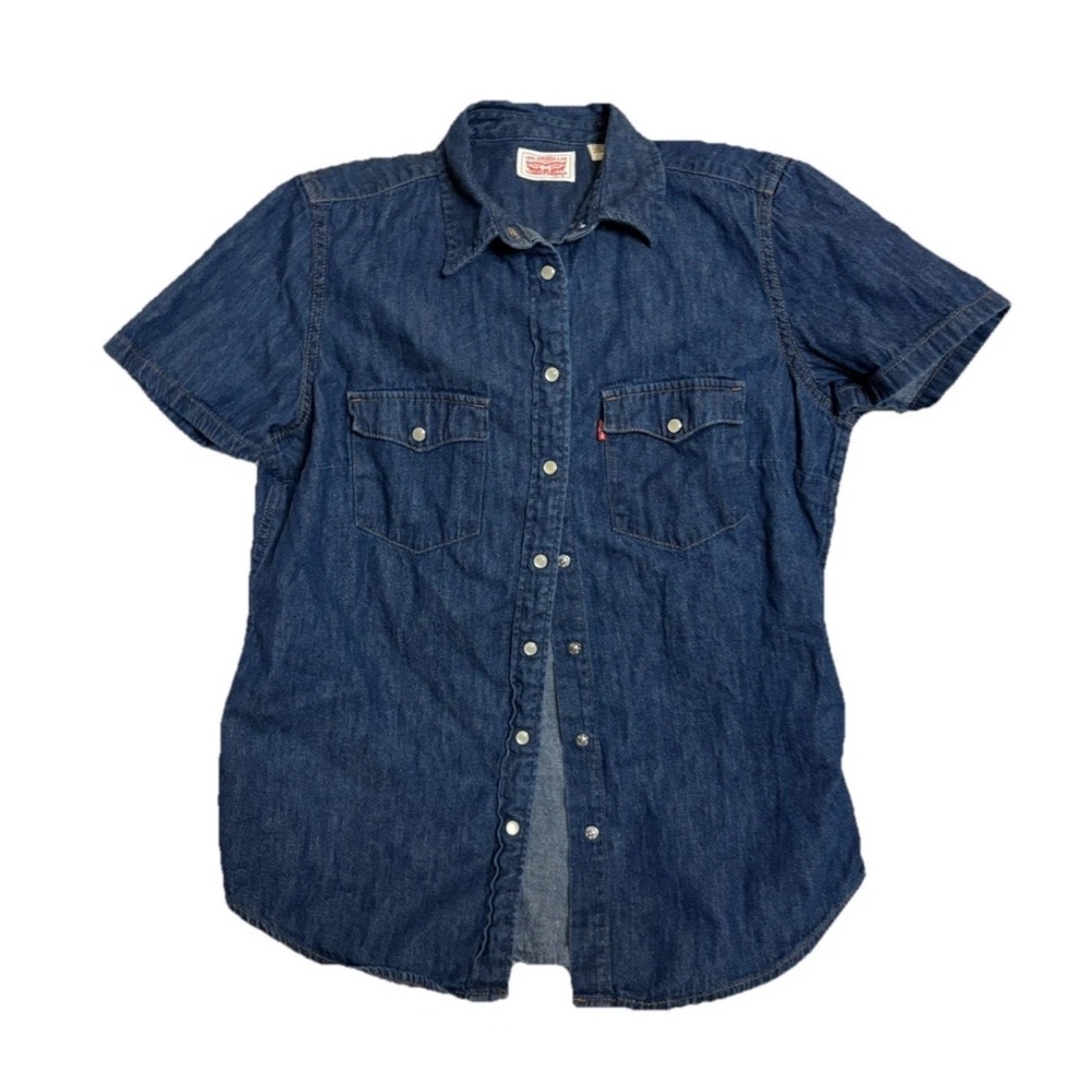Women's Levis SS Blue Chambray/Denim Pearl Snap Western cut cotton shirt  sz S